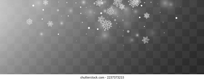 Winter Snowflake Vector Transparent Panoramic Background. Falling Snow Illustration. White Fantasy Holiday. Magic Blizzard Banner.