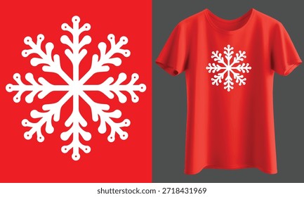 Vector del copo de nieve del invierno, icono blanco del cristal de la nieve en el fondo rojo, gráfico festivo de la decoración de la camiseta de las Navidades, diseño totalmente personalizable