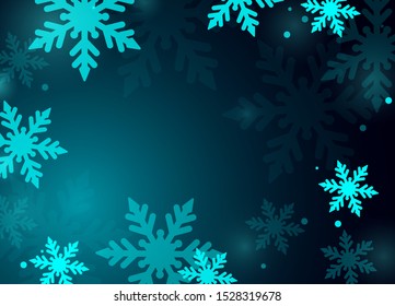 Winter snowflakes background. Blue card in vector style. Christmas poster. Vector Illustration 