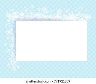 Winter snowflakes blue background for greeting text on postcard or letter vector illustration. New Year or Christmas holiday page on snow transparent background vector image