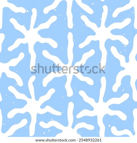Winter Snowflakes Blue Seamless Pattern. Modern abstract background with funky snow and grunge effect. Repeat seasonal vector illustration