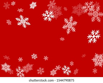 Winter snowflakes border card vector background.  Macro snowflakes flying border design, holiday card with crystal flakes confetti scatter frame, snow elements. Frosty winter symbols.