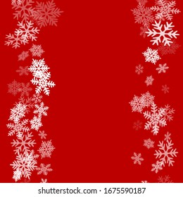 Winter Snowflakes Border Card Vector Background.  Macro Snowflakes Flying Border Graphics, Holiday Card With Flakes Confetti Scatter Frame, Snow Elements. Freezing Cold Symbols.