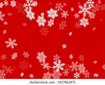 Winter snowflakes border card vector background.  Macro snowflakes flying border illustration, holiday banner with flakes confetti scatter frame, snow elements. Frosty season symbols.