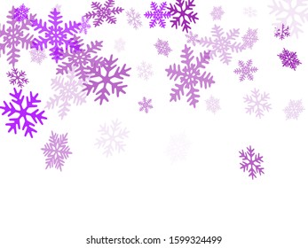 Winter snowflakes border cool vector background.  Macro snowflakes flying border design, holiday banner with flakes confetti scatter frame, snow elements. Cold season winter symbols.