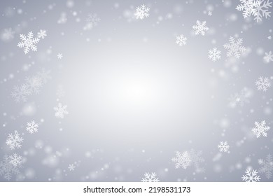 Winter snowflakes border frame magic vector background.  Macro snowflakes flying border graphics, holiday banner with flakes confetti scatter frame, snow elements. Freezing cold symbols.