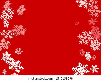 Winter snowflakes border magic vector background.  Macro snowflakes flying border design, holiday card with many flakes confetti scatter frame, snow elements. Freezing cold symbols.