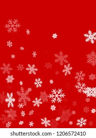 Winter snowflakes border minimal vector background.  Macro snowflakes flying border illustration, card or banner with flakes confetti scatter frame, snow elements. Frosty winter symbols.