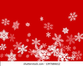 Winter snowflakes border minimal vector background.  Many snowflakes flying border design, holiday banner with flakes confetti scatter frame, snow elements. Seasonal winter symbols.