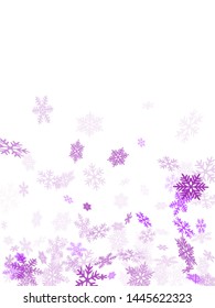 Winter snowflakes border minimal vector background.  Macro snowflakes flying border illustration, holiday card with flakes confetti scatter frame, snow elements. Seasonal winter symbols.