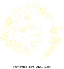 Winter snowflakes border minimal vector background. Christmas or New Year golden snowflake decoration garland on white background.  Winter frost print. Festive frame.