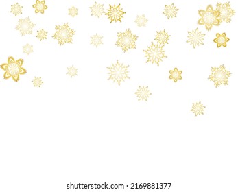 Winter snowflakes border minimal vector background. Macro snowflakes flying border design, holiday banner with flakes confetti scatter frame, snow elements. Vector illustration.