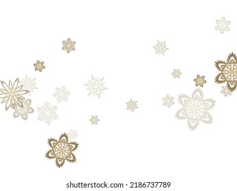 Winter snowflakes border minimal vector background. Macro snowflakes flying border design, holiday banner with flakes confetti scatter frame, snow elements. Seasonal winter symbols.