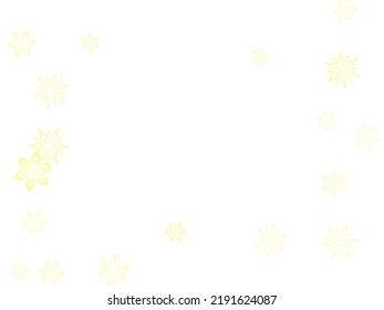 Winter snowflakes border minimal vector background. Falling snow with golden glitter snowflakes for party invite. Seasonal winter symbols.