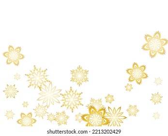 Winter snowflakes border minimal vector background. Luxurious festive background for your Christmas and New Year Design of banners, cards, posters, wallpapers. Winter frost print. Festive frame.
