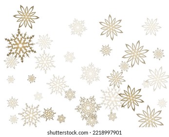 Winter snowflakes border minimal vector background. Macro snowflakes flying border design, holiday banner with flakes confetti scatter frame, snow elements. Vector illustration.