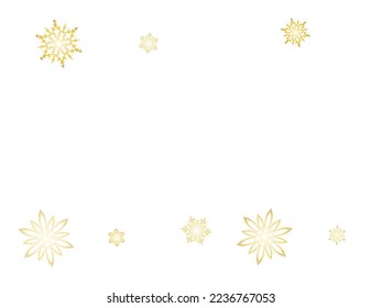 Winter snowflakes border minimal vector background. Shiny Christmas and New Year frame for gift certificate, ads, banners, flyers.  Seasonal winter symbols.