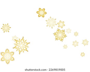Winter snowflakes border minimal vector background. Macro snowflakes flying border design, holiday banner with flakes confetti scatter frame, snow elements. Vector illustration.