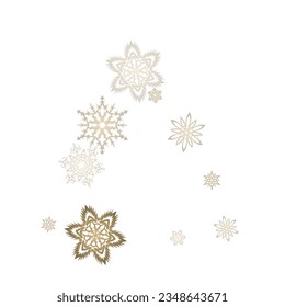 Winter snowflakes border minimal vector background. Macro snowflakes flying border design, holiday banner with flakes confetti scatter frame, snow elements. Vector illustration.