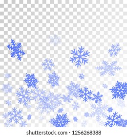 Winter snowflakes border simple vector background.  Macro snow flakes flying border illustration, card or banner with flakes confetti scatter frame, snow elements. Cold season winter symbols.