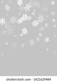 Winter snowflakes border simple vector background.  Macro snowflakes flying border design, holiday card with flakes confetti scatter frame, snow elements. Cold weather winter symbols.