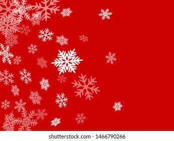 Winter snowflakes border simple vector background.  Macro snow flakes flying border illustration, card or banner with flakes confetti scatter frame, snow elements. Seasonal winter symbols.