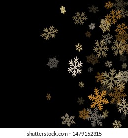 Winter snowflakes border simple vector background.  Macro snowflakes flying border illustration, holiday banner with flakes confetti scatter frame, snow elements. Cold season winter symbols.
