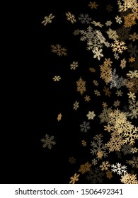 Winter snowflakes border simple vector background.  Macro snowflakes flying border design, holiday card with crystal flakes confetti scatter frame, snow elements. Frosty winter symbols.