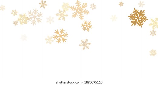 Winter snowflakes border simple vector background.  Macro snowflakes flying border illustration, card or banner with flakes confetti scatter frame, snow elements. Frosty cold season symbols.