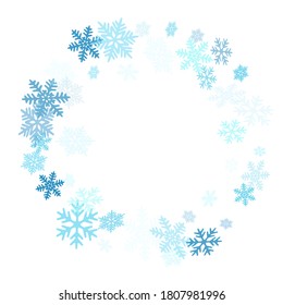 Los copos de nieve de invierno bordean el fondo vectorial de moda.  Macrocopos de nieve volando gráficos de borde, banner de vacaciones con flakes confetti scatter frame, elementos de nieve. Símbolos de invierno de la época fría.