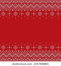 Navidades de copos de nieve de invierno patrón de suéter de punto rojo y blanco para vacaciones, fondo de Vector. Navidades y patrón de suéter de punto de año Nuevo de copos de nieve de vacaciones de invierno para fondo de suéter feo de Navidad