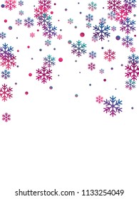 Winter snowflakes and circles border vector design. Unusual gradient snow flakes isolated poster background. New Year card border winter pattern with trendy snowflake shapes isolated.