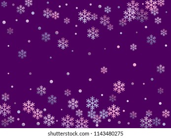 Winter snowflakes and circles border vector backdrop. Unusual gradient snow flakes isolated flyer background. New Year card border pattern template with cute snowflake elements isolated.