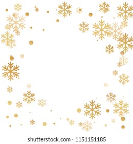 Winter snowflakes and circles border vector illustration. Unusual gradient snow flakes isolated poster background. New Year 2019 card border pattern template with cool snowflake elements isolated.