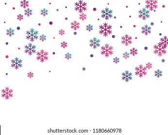 Winter snowflakes and circles border vector illustration. Unusual gradient snow flakes isolated flyer background. New Year card border pattern template with simple snowflake elements isolated.