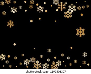 Winter snowflakes and circles border vector backdrop. Unusual gradient snow flakes isolated flyer background. New Year 2019 card border pattern template with flying snowflake shapes isolated.