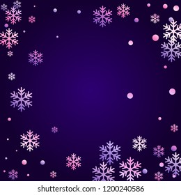 Winter snowflakes and circles border vector design. Unusual gradient snow flakes isolated poster background. New Year card border pattern template with trendy snowflake elements isolated.