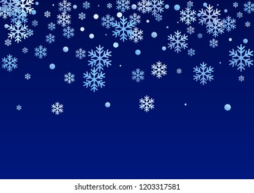 Winter snowflakes and circles border vector illustration. Unusual gradient snow flakes isolated flyer background. New Year 2019 card border pattern template with falling snowflake shapes isolated.