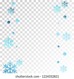 Winter snowflakes and circles border vector illustration. Unusual gradient snow flakes isolated banner background. New Year 2019 card border pattern template with falling snowflake shapes isolated.