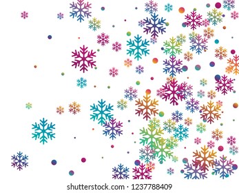 Winter snowflakes and circles border vector backdrop. Unusual gradient snow flakes isolated banner background. New Year 2019 card border pattern template with trendy snowflake shapes isolated.