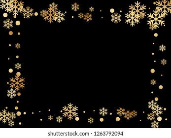 Winter snowflakes and circles border vector design. Unusual gradient snow flakes isolated poster background. New Year card border holiday pattern with minimal snowflake shapes isolated.