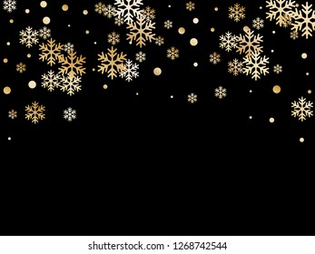 Winter snowflakes and circles border vector backdrop. Unusual gradient snow flakes isolated flyer background. New Year card border winter pattern with falling snowflake elements isolated.