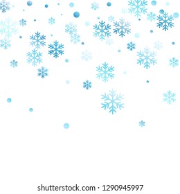 Winter snowflakes and circles border vector illustration. Unusual gradient snow flakes isolated card background. New Year card border winter pattern with simple snowflake shapes isolated.