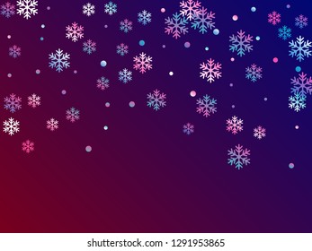 Winter snowflakes and circles border vector illustration. Unusual gradient snow flakes isolated banner background. New Year 2019 card border pattern template with flying snowflake elements isolated.