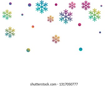 Winter snowflakes and circles border vector design. Unusual gradient snow flakes isolated card background. New Year card border winter pattern with trendy snowflake elements isolated.