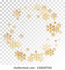 Winter snowflakes and circles border vector illustration. Unusual gradient snow flakes isolated card background. New Year 2019 card border pattern template with simple snowflake shapes isolated.