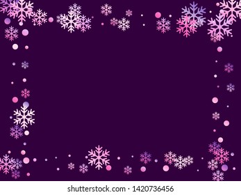 Winter snowflakes and circles border vector backdrop. Unusual gradient snow flakes isolated flyer background. New Year card border pattern template with minimal snowflake elements isolated.