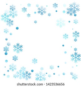 Winter snowflakes and circles border vector backdrop. Unusual gradient snow flakes isolated poster background. New Year card border winter pattern with minimal snowflake shapes isolated.