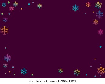 Winter snowflakes and circles border vector illustration. Unusual gradient snow flakes isolated card background. New Year card border winter pattern with cute snowflake elements isolated.