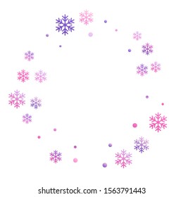 Winter snowflakes and circles border vector design. Unusual gradient snow flakes isolated banner background. New Year card border winter pattern with falling snowflake shapes isolated.